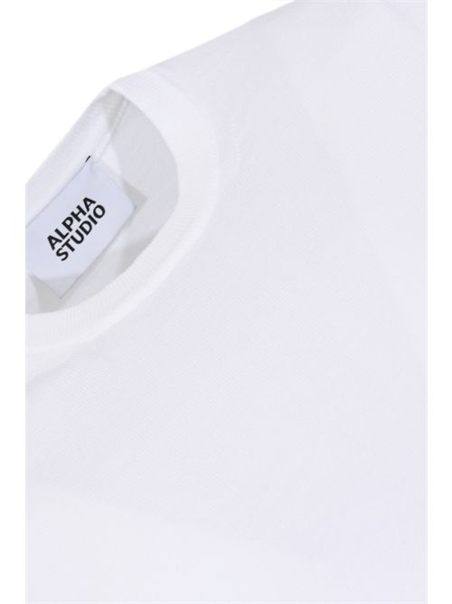 Maglia girocollo in filato di cotone Bianco Alpha studio | AU-5002C1000